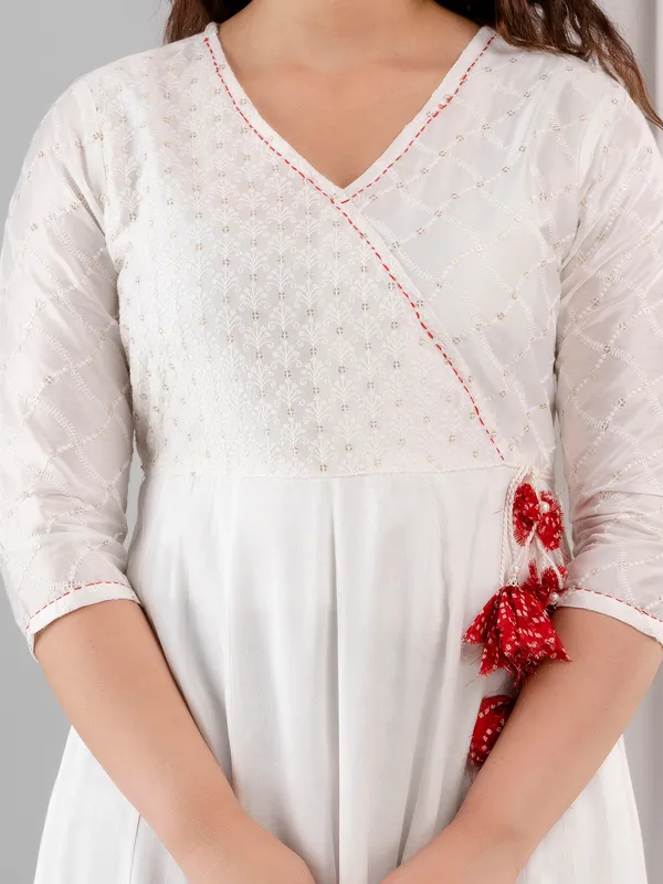 White cotton silk kurti with dupatta