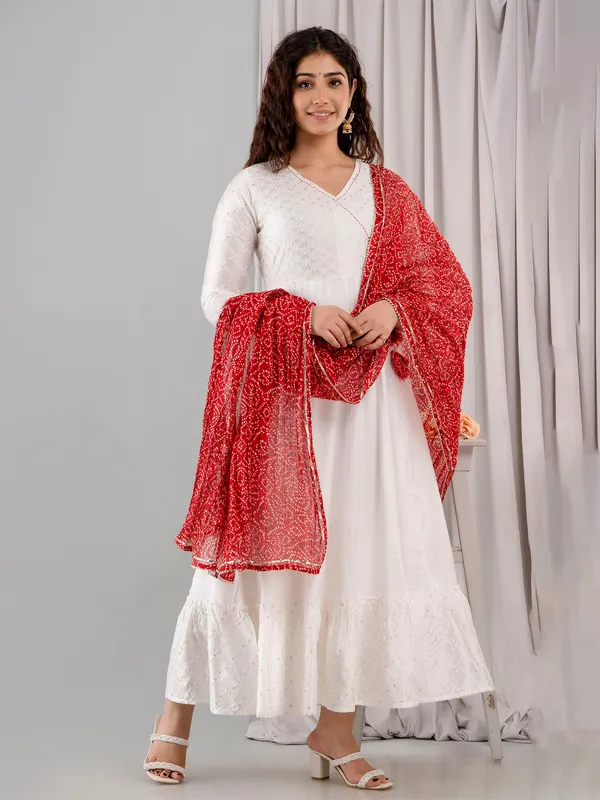 White cotton silk kurti with dupatta