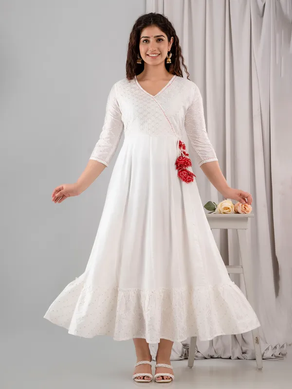 White cotton silk kurti with dupatta