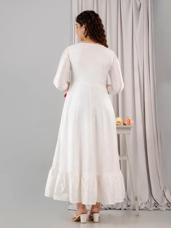 White cotton silk kurti with dupatta