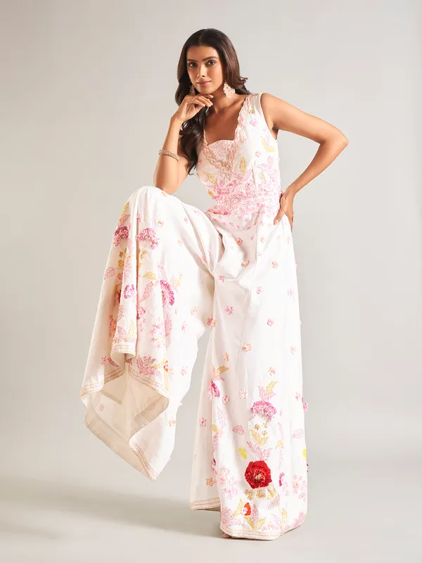 White cotton silk palazzo salwar suit