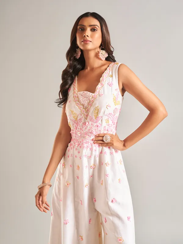 White cotton silk palazzo salwar suit