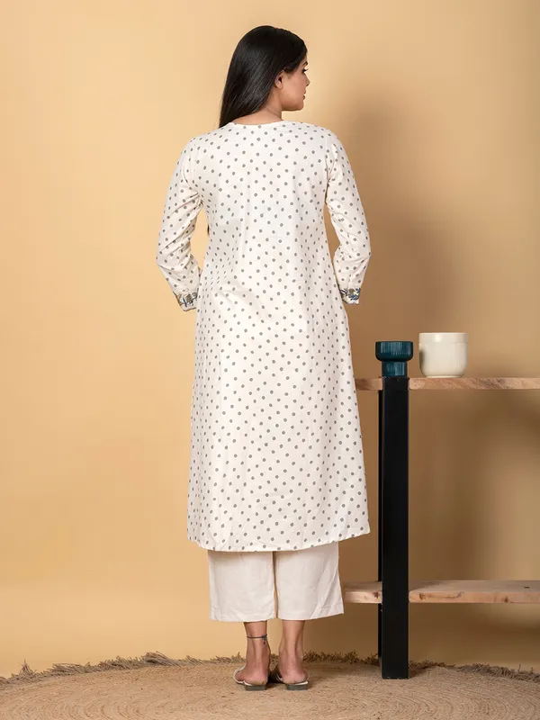 White cotton silk printed kurti palazzo set for women