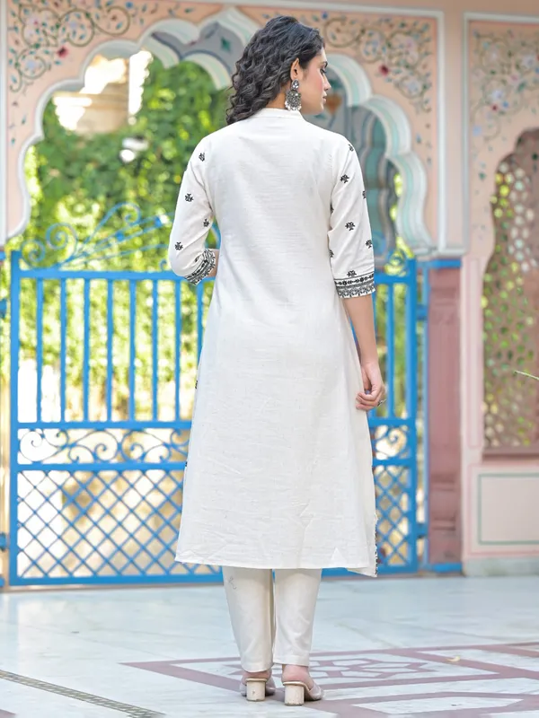 White cotton silk printed salwar kameez