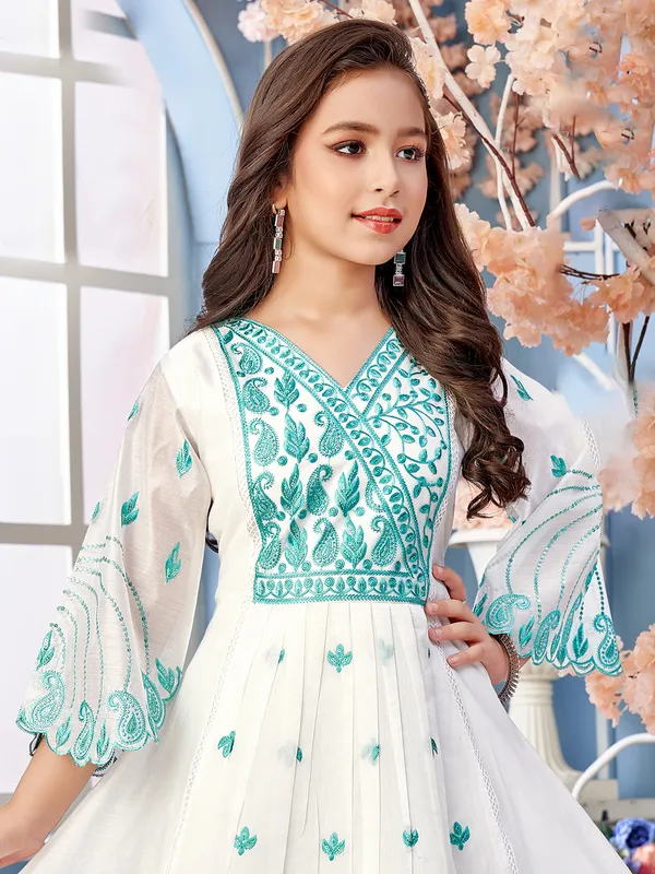 White cotton silk salwar kameez for girls