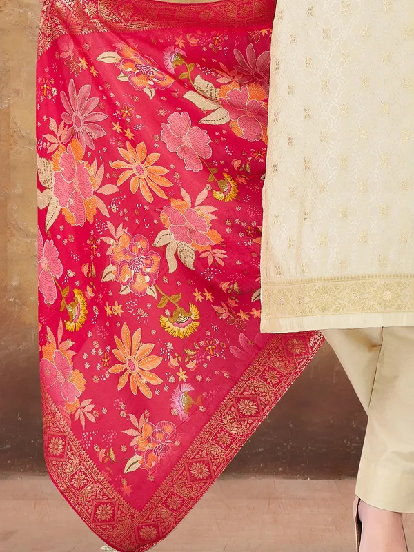 White cotton silk salwar suit with designer detailing