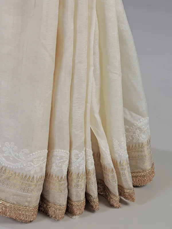 White cotton silk saree with designer blouse