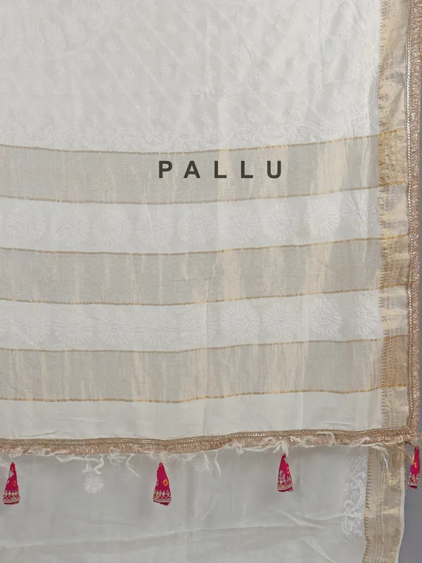 White cotton silk saree with designer blouse