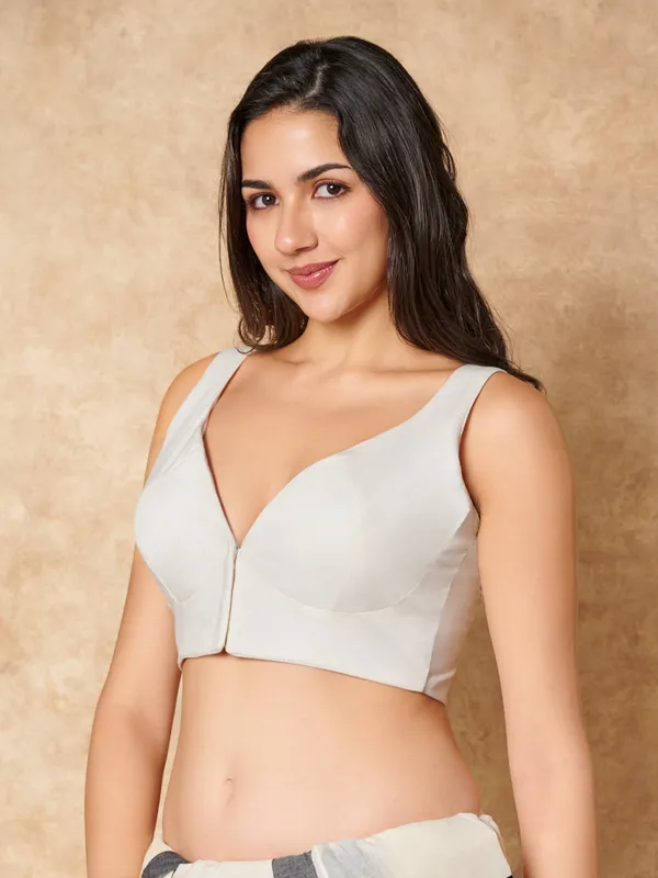 White cotton sleeveless ready made blouse