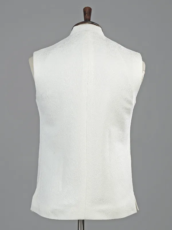 White cotton texture waistcoat for men