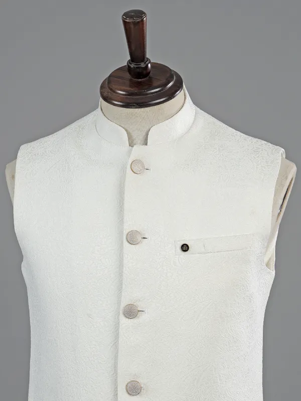 White cotton texture waistcoat for men