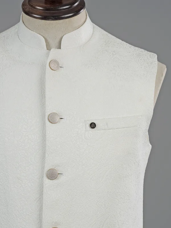 White cotton texture waistcoat for men