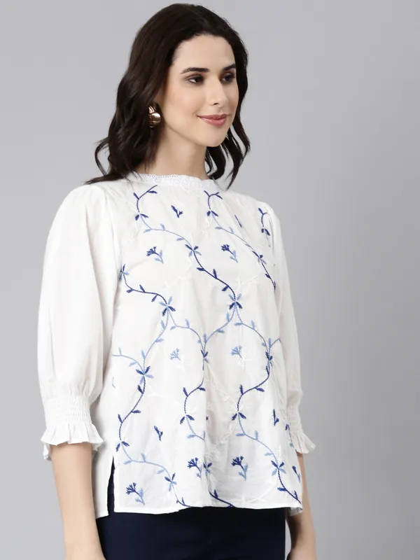 White cotton top with thread work