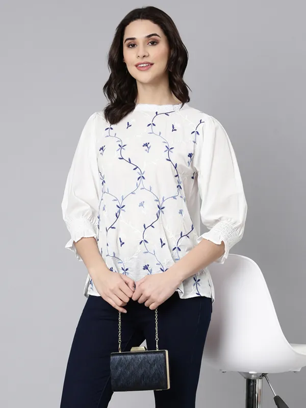 White cotton top with thread work