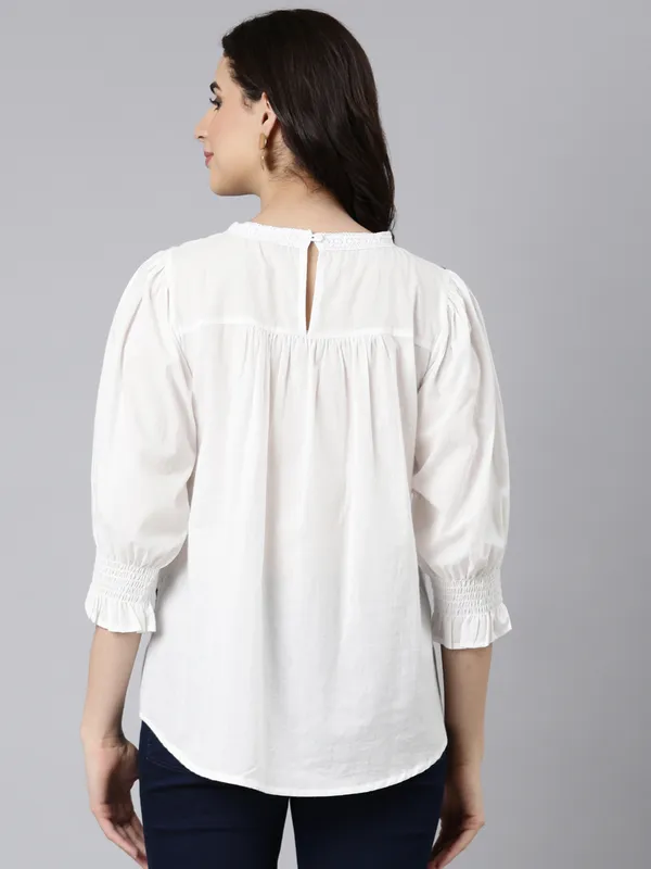 White cotton top with thread work