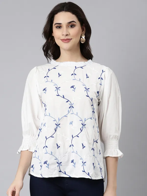 White cotton top with thread work