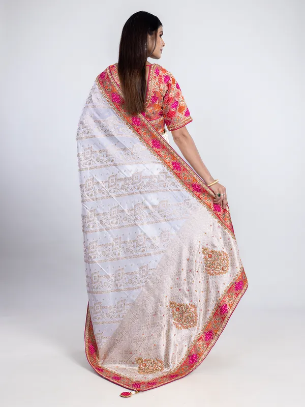 White dola silk saree with readymade  blouse