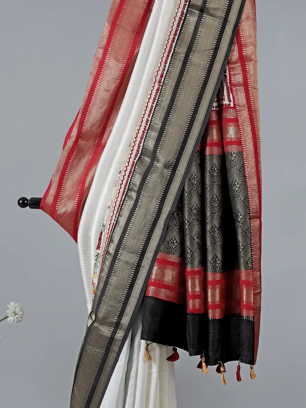White dola silk wedding wear saree with sequins