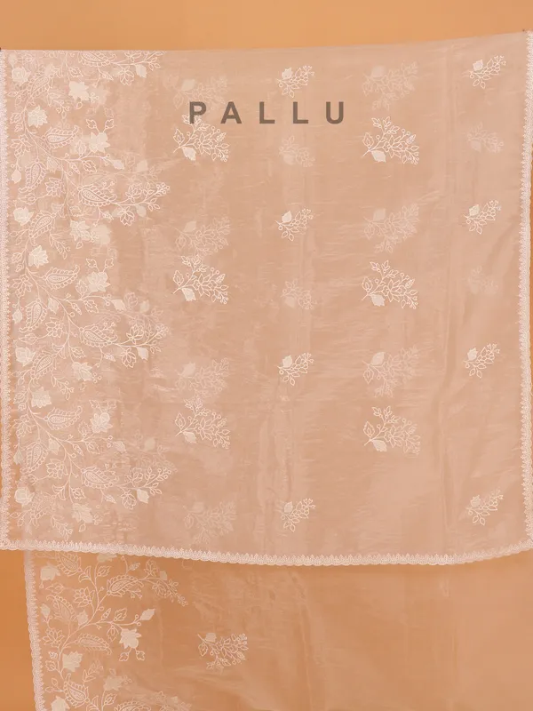 White embroidery organza saree for women