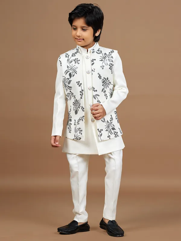 White embroidery wedding style waistcoat set