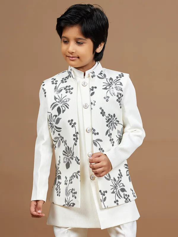 White embroidery wedding style waistcoat set