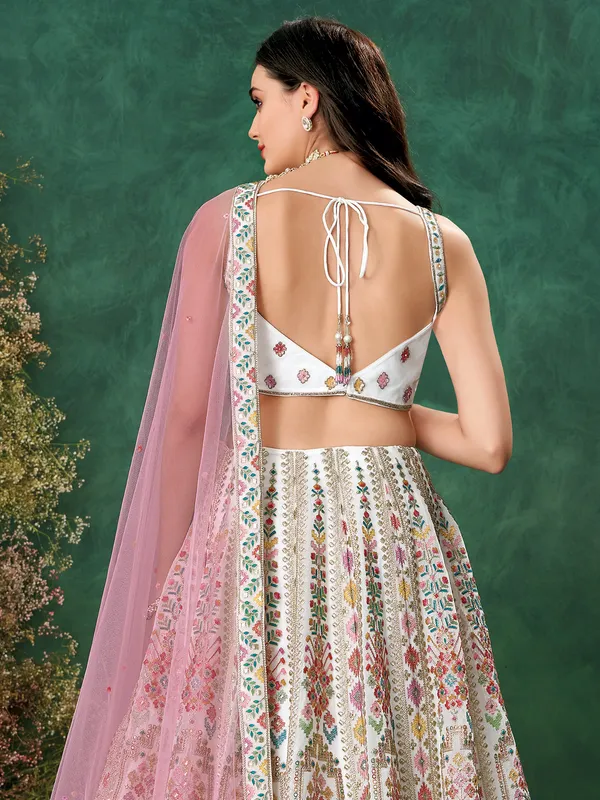 White embropidary worked georgette lehenga choli