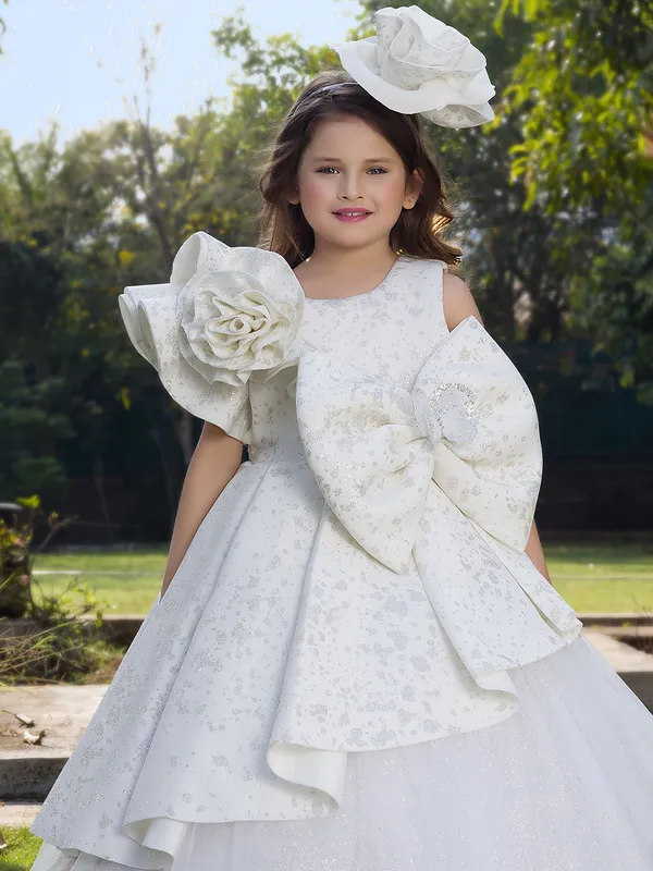 White floor length gown in soft net
