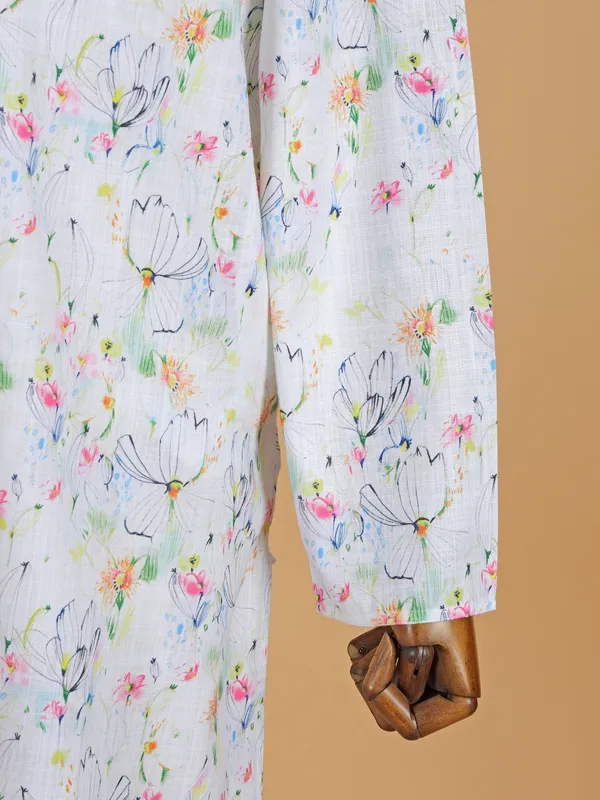 White floral printed cotton silk kurta suit for festive