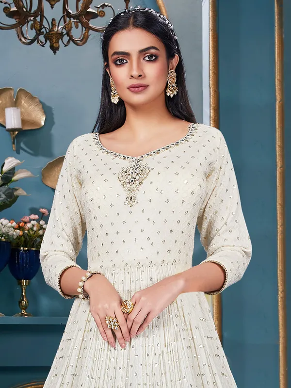 White georgette anarkali suit for wedding wear