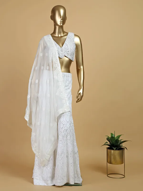 White georgette crop top style palazzo suit