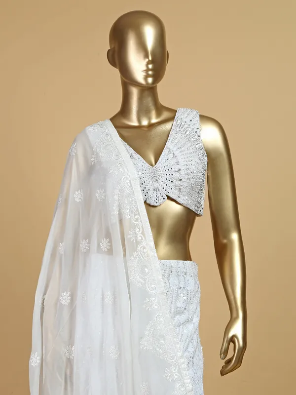 White georgette crop top style palazzo suit