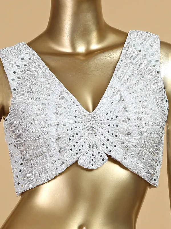 White georgette crop top style palazzo suit