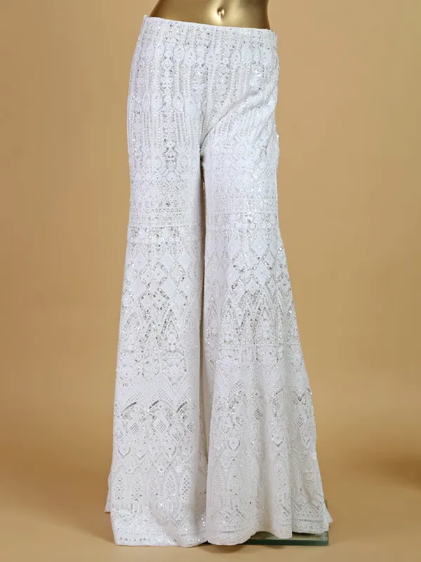 White georgette crop top style palazzo suit