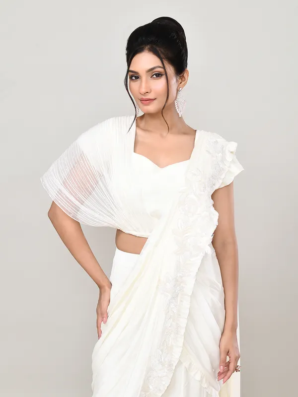 White georgette designer lehenga choli for party wear