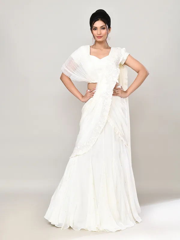 White georgette designer lehenga choli for party wear