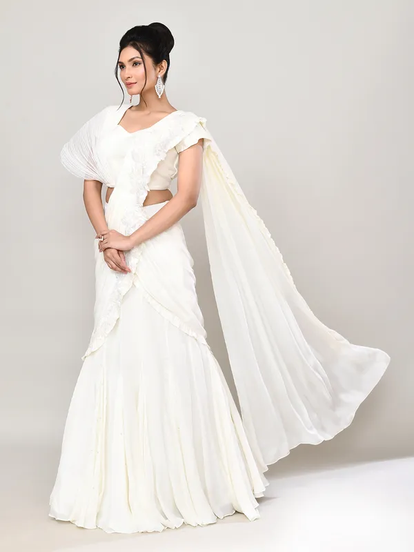 White georgette designer lehenga choli for party wear