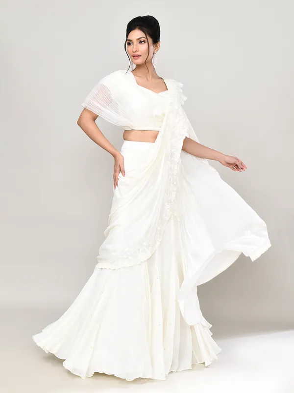 White georgette designer lehenga choli for party wear