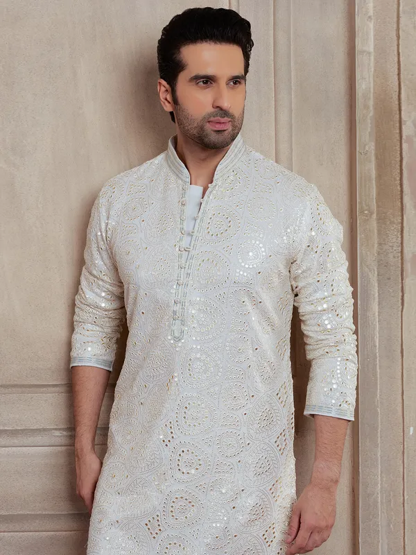 White georgette kurta suit with embroidery