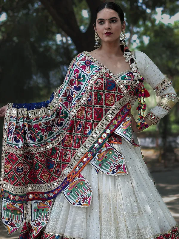 White georgette lehenga choli for navratri