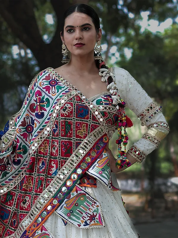 White georgette lehenga choli for navratri