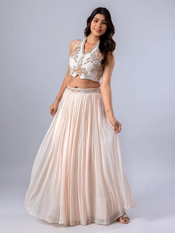 White georgette lehenga choli for reception wear