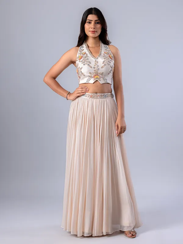 White georgette lehenga choli for reception wear