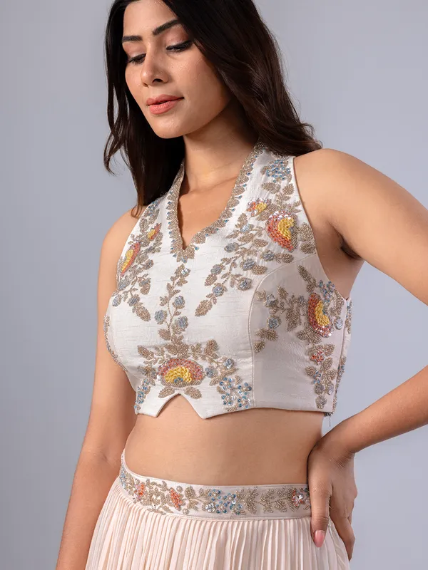 White georgette lehenga choli for reception wear