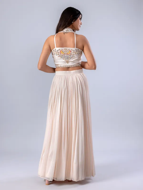 White georgette lehenga choli for reception wear