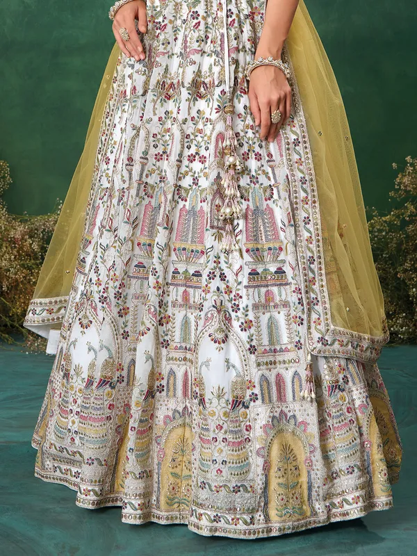 White georgette lehenga choli with embroidery
