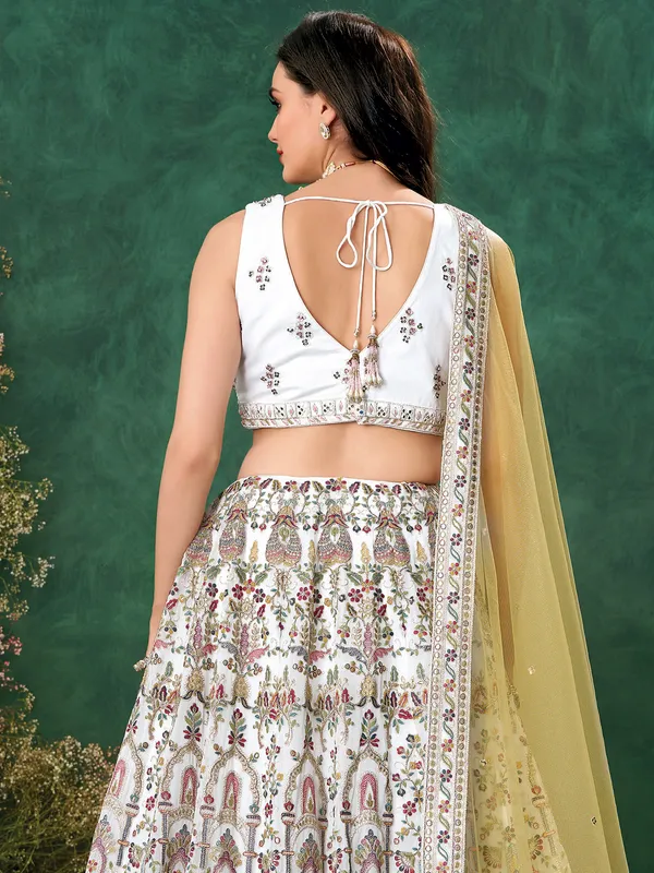 White georgette lehenga choli with embroidery