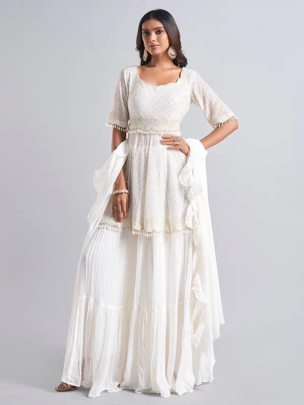 White georgette lehenga salwar suit