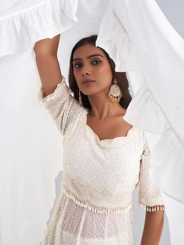 White georgette lehenga salwar suit