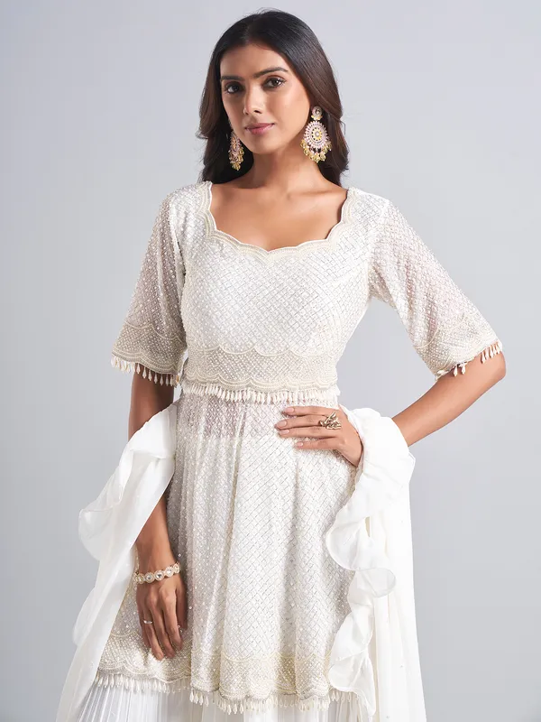 White georgette lehenga salwar suit