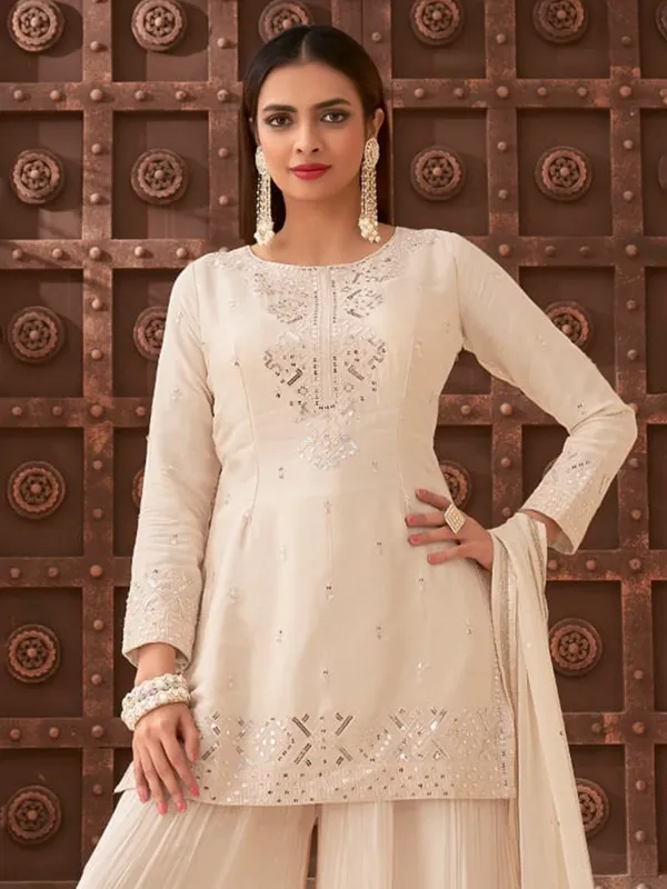 White georgette palazzo suit for women festive wear